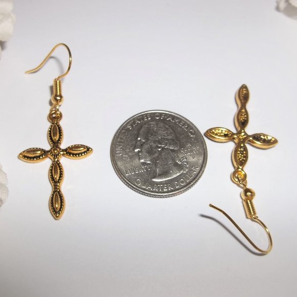 Cross Earrings, Cross Earring, Gold Cross Earrings, Gold Cross Earring Set C072 - Picture 3 of 8
